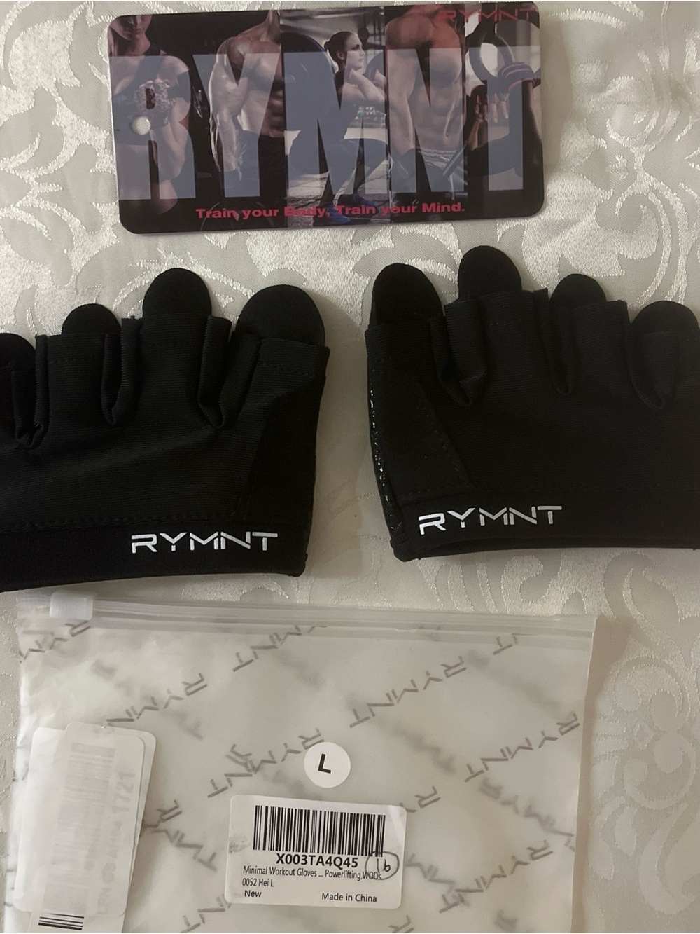 RYMNT Minimal Workout Gloves Fingerless Weightlifting PowerliftingGymGrip Size L